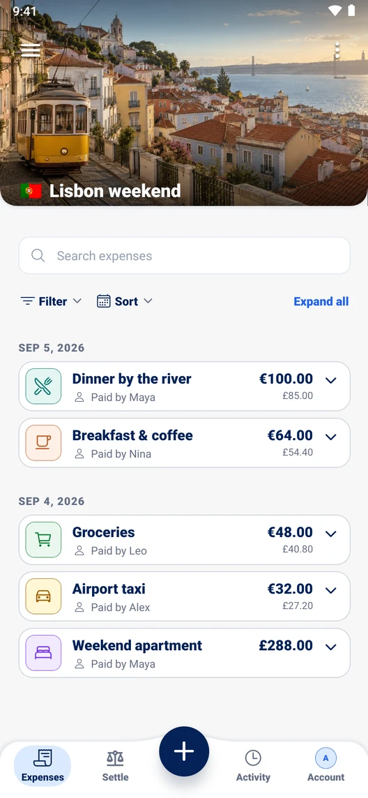 Lisbon weekend expenses in Splitin